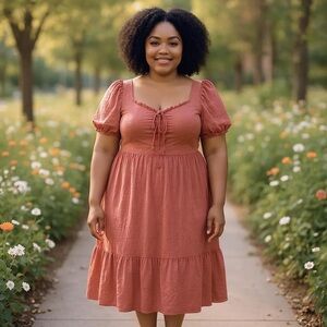 Boho Peasant Prairie Style Plus Sized Dress with Ruffle Accents Country